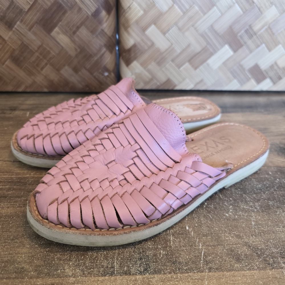 Mexas Shoes Women's Size 36 (Size US 6) Pink Leather Slip On Huarache Mules